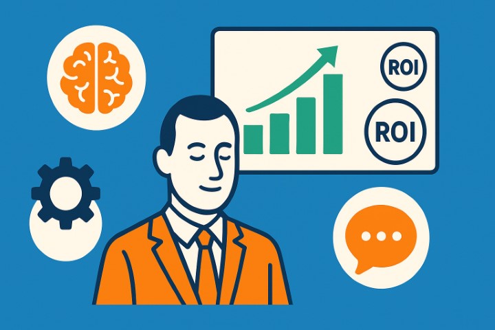 Illustration montrant un dirigeant d'entreprise choisissant le bon freelance marketing digital pour optimiser ses campagnes Google Ads.