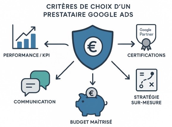 Checklist illustrée des 5 critères pour choisir le bon prestataire Google Ads
