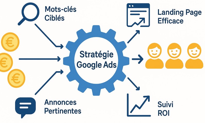 Schéma expliquant le fonctionnement rentable des annonces sponsorisées Google Ads pour les PME